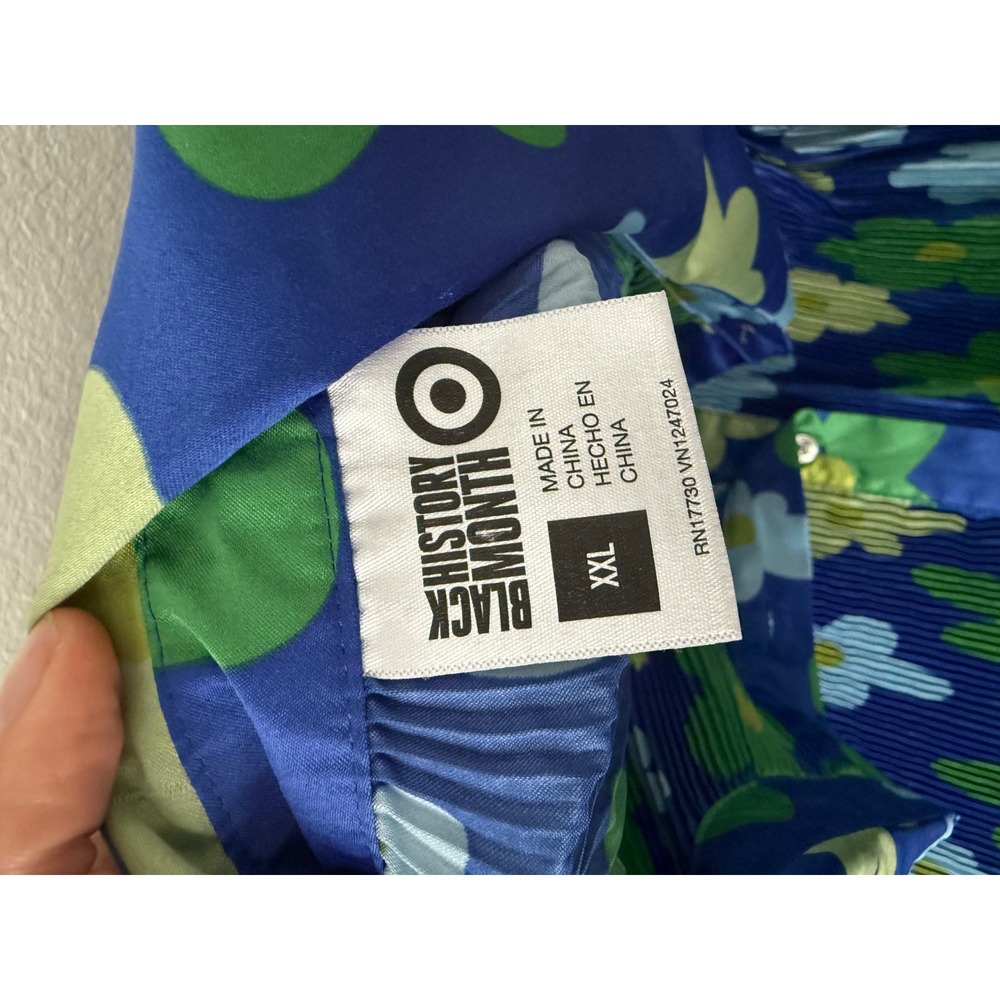 Target Black History Month Floral Plisse Button Down Shirt Blue Green XXL - Picture 3 of 7